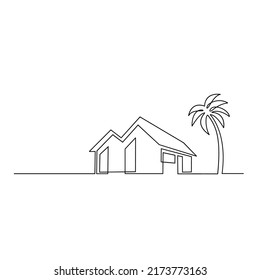 Continuous one line drawing Modern house logo vector isolated white background
