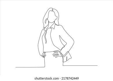 Continuous one line drawing modern business woman in the office. Modern woman concept. Single line draw design vector graphic illustration.