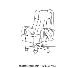 Continuous one line drawing of modern work chair. Office Armchair Hand drawn vector illustration. 