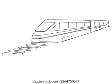 
Continuous one line drawing. Modern high-speed passenger commuter train. Vector illustration