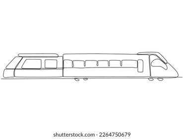 
Dibujo continuo de una línea. Moderno tren de pasajeros de alta velocidad. Ilustración del vector