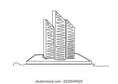 Continuous one line drawing modern building displays for living room. Interior concept. Single line draw design vector graphic illustration.
