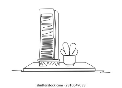 Continuous one line drawing modern building displays for living room. Interior concept. Single line draw design vector graphic illustration.