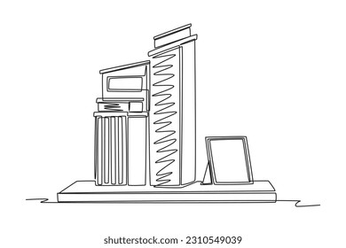 Continuous one line drawing modern building displays for living room. Interior concept. Single line draw design vector graphic illustration.
