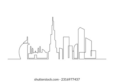 Continuous one line drawing modern building displays for living room. Interior concept. Single line draw design vector graphic illustration.