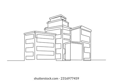 Dibujo continuo en una línea de las pantallas de un edificio moderno para la sala de estar. El concepto de interior. Ilustración gráfica vectorial de diseño de líneas simples.