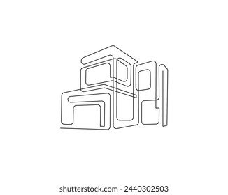 Continuous one line drawing of modern house architecture. Flat roof house , residential building concept in single line illustration. Editable stroke.
