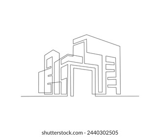 Dibujo continuo de una línea de la arquitectura moderna de la casa. Casa de techo plano o edificio comercial en una sola línea ilustración vectorial. Trazo editable.