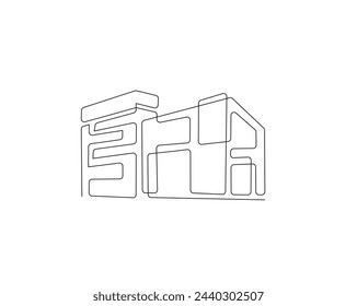 Continuous one line drawing of modern house architecture. Flat roof house , residential building concept in single line illustration. Editable stroke.