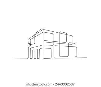 Continuous one line drawing of modern house architecture. Flat roof house , residential building concept in single line illustration. Editable stroke.