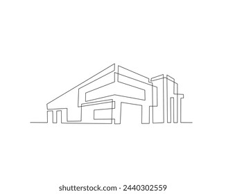 Dibujo continuo de una línea de la arquitectura moderna de la casa. Casa de techo plano o edificio comercial en una sola línea ilustración vectorial. Trazo editable.