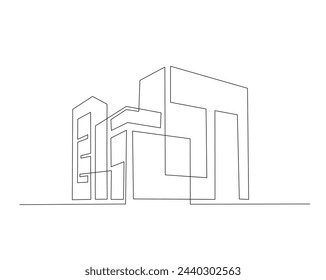 Continuous one line drawing of modern house architecture. Flat roof house or commercial building in single line vector illustration. Editable stroke.