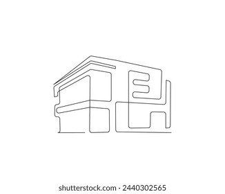 Continuous one line drawing of modern house architecture. Flat roof house , residential building concept in single line illustration. Editable stroke.