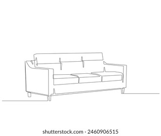 Continuous one line drawing of modern sofa. One line drawing illustration of couch. Furniture for living room concept continuous line art. Editable outline.