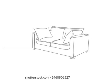 Continuous one line drawing of modern sofa. One line drawing illustration of couch. Furniture for living room concept continuous line art. Editable outline.