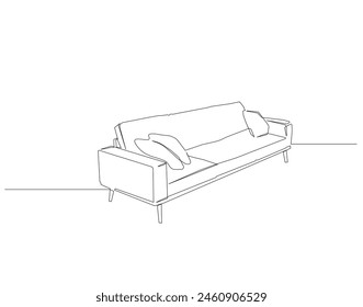 Continuous one line drawing of modern sofa. One line drawing illustration of couch. Furniture for living room concept continuous line art. Editable outline.