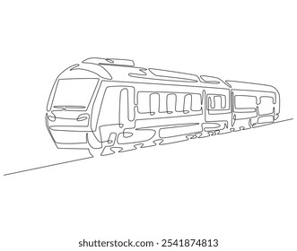 Desenho contínuo de uma linha do trem moderno. Ilustração de desenho de uma linha de trem de passageiros de velocidade moderna. Transporte, ferrovia, conceito de veículo rápido linha única. Estrutura de tópicos editável
