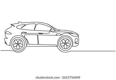 Continuous one line drawing of modern sport car, Abstract small car continuous one line drawing style