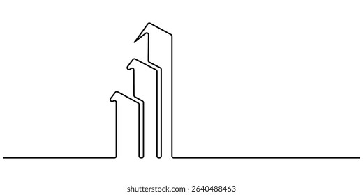 Continuous one line drawing modern building architecture. Flat roof house or commercial building in continuous line art drawing style. Real estate building in single line draw illustration. 