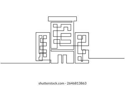 Continuous one line drawing modern building architecture. Real estate building in single line draw illustration,  corporate company building