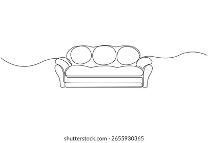 Desenho contínuo de uma linha de sofá moderno. Ilustração de um desenho de linha do sofá. Mobiliário para sala de estar contínuo Arte de linha única, Mão desenhada conceito de móveis.