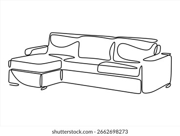 Continuous one line drawing of modern sofa. One line drawing illustration of couch. Furniture for living room continuous. Art. line icon-continuous line drawing. Editable stroke. 