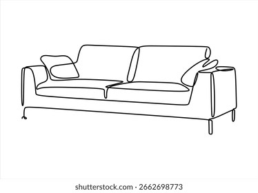 Continuous one line drawing of modern sofa. One line drawing illustration of couch. Furniture for living room continuous. Art. line icon-continuous line drawing. Editable stroke. 