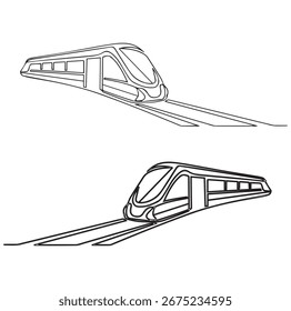 Desenho contínuo de uma linha do trem moderno. Ilustração de desenho de uma linha de trem de passageiros de velocidade moderna. Transporte, ferrovia, conceito de veículo rápido linha única. Estrutura de tópicos editável
