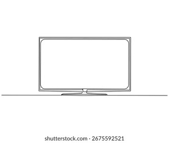 Desenho contínuo de uma linha da televisão moderna. Ilustração de desenho de uma linha da tecnologia de TV. Conceito de tecnologia moderna linha única. Estrutura de tópicos editável