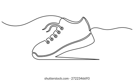 Dibujo continuo de una línea de una zapatilla de atletismo moderna o zapatilla deportiva. arte de contorno negro minimalista sobre un fondo blanco limpio. Zapatos elegantes Ilustración vectorial de contorno de calzado minimalista