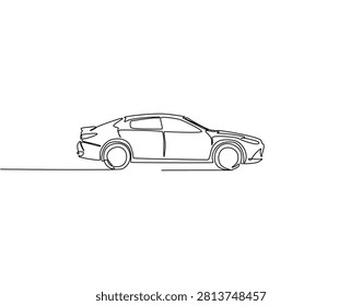 Continuous one line drawing of modern car. One line drawing illustration of modern automobile. Modern vehicle concept single line. Editable outline
