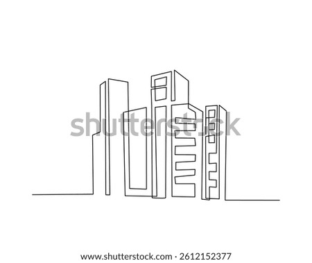 Continuous one line drawing of modern building architecture. High rise building in single outline vector illustration. Editable stroke.