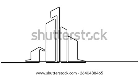 Continuous one line drawing modern building architecture. Flat roof house or commercial building in continuous line art drawing style. Real estate building in single line draw illustration. 