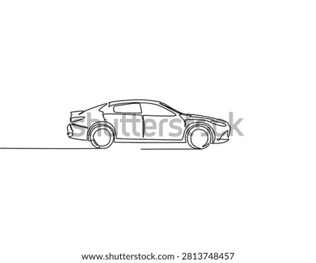 Continuous one line drawing of modern car. One line drawing illustration of modern automobile. Modern vehicle concept single line. Editable outline
