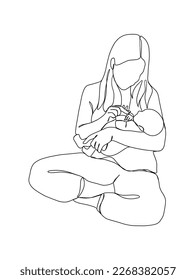 Continuous one line drawing of mom holding baby.