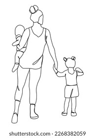 Continuous one line drawing of mom holding baby.