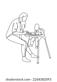 Continuous one line drawing of mom holding baby.