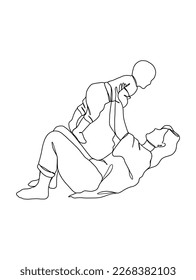 Dibujo continuo de una línea de mamá sosteniendo a su bebé.