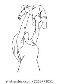 Continuous one line drawing of mom holding baby. Vector illustration.