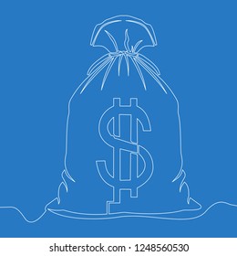 Continuous one line drawing Money bag Single line vector illustration concept