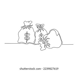 Continuous one line drawing of money bag. Money storage and investment single Line art. Saving, Investment and finance bank concept.