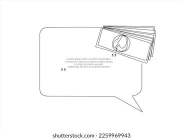 Kontinuierliche Zeichnung von Geldbanknoten und Sprachblase. Trendy Line Art Vektorgrafik auf weißem Hintergrund. Vektorgrafik.