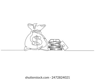 Dibujo continuo de una línea de la bolsa de dinero. Ilustración de dibujo de una línea de bolsa de dinero. Icono de negocio. Concepto de ahorro de dinero arte de línea continua.