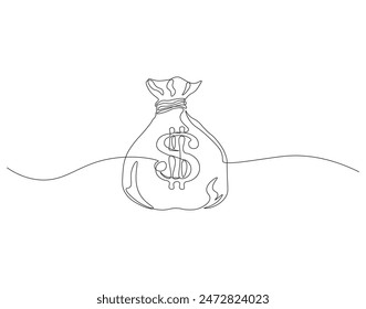 Continuous one line drawing of money bag. One line drawing illustration of money bag. Business icon. Money saving concept continuous line art. Editable outline.