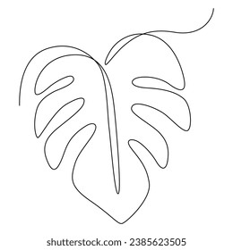 Continuous one line drawing of monstera leaf. Contour Foliage Minimalistic line art. Vector illustration. Editable stroke
