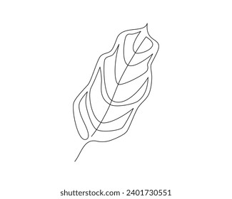 Dibujo continuo de una línea de la hoja de monstera. Ilustración vectorial.