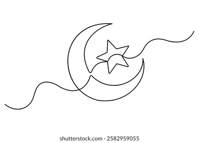 continuous one line drawing of Moon and star outline vector illustration
