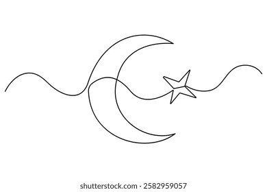 continuous one line drawing of Moon and star outline vector illustration
