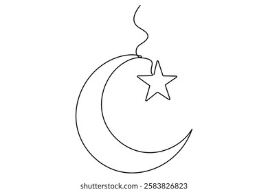 Continuous one line drawing of Moon and star outline vector illustration
