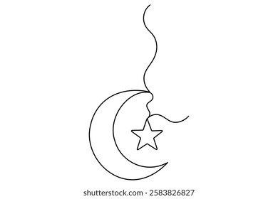 Continuous one line drawing of Moon and star outline vector illustration
